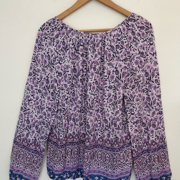 Lucky Brand Border Print Peasant Blouse - Picture 14 of 15
